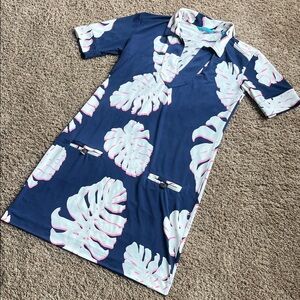 Tori Richard Navy Leaf Print Nightgown